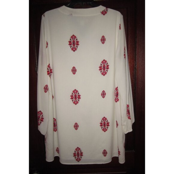 Coldwater Creek L Tunic Blouse Top Shirt Silky Poly Embroidered Floral Ivory LS - Picture 2 of 3